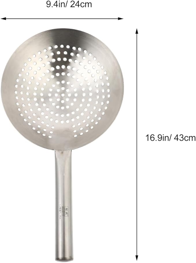 CALLARON Home Multi-Functional Stainless Steel Skimmer Ladle with Fine Mesh Wire Filter Spoon for Oil Straining and Cooking Large 16.92 X 9.44 X 2.36 Inch Kitchen Utensil