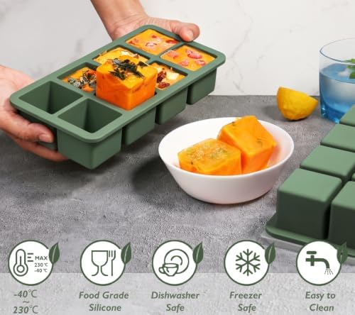 Webake 1/2 Cup Silicone Freezer Tray with Lids, 2Pcs 8-Slot Square Ice Cube Mold, Ideal for Prep & Portion, Large Ice Cube, Storage Soup, Broth, Leftovers, Snack