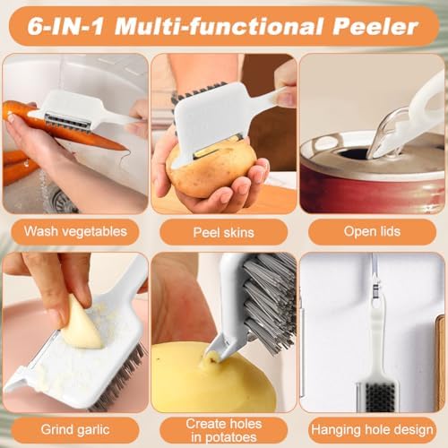 Potato Ricer, Heavy Duty Stainless Steel Press and Mash Kitchen Gadget for Mashed Potatoes, Creamy Mashed Vegetables Spaetzle Maker with 6-in-1 Multi-functional Peeler