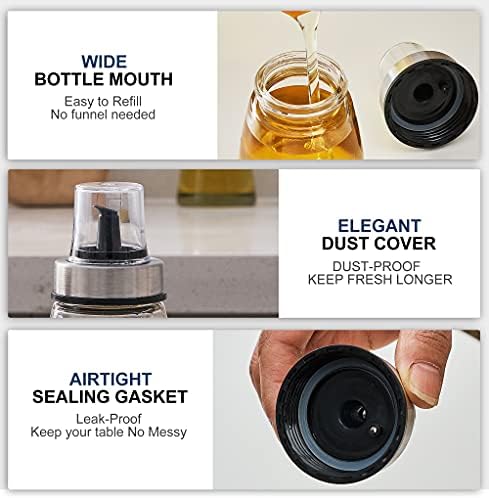 [3 Pack 180ml/6 oz Airtight Olive Oil Dispenser Bottle,Oil and Vinegar Cruet Set for Kitchen and BBQ, Oil Decanter for Cooking Wine/Soy Sauce/Vinegar, Leak-Proof Spout with Dust Cap