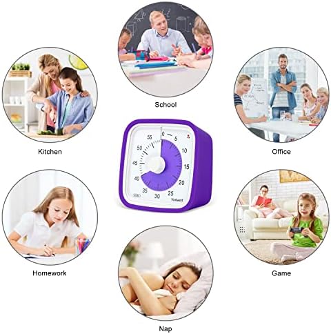Yunbaoit Visual Timer for Kids, Silent 60-min Countdown Timer, Purple