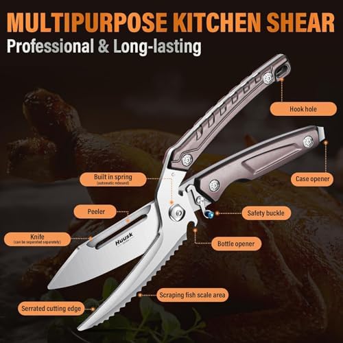 Huusk Heavy Duty Poultry Scissors - Kitchen Scissor for Food Brown