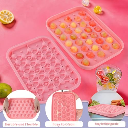 Small Ice Ball Mold with Lid, 33-Cavity Round Ice Cube Tray for Freezer, BPA Free Silicone Ice Tray for Whiskey, Cocktail, Juice