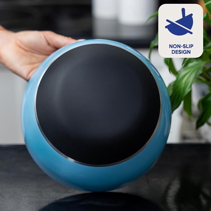 Stainless Steel Mixing Bowls Set, 3-Piece with Silicone Base | 1.5, 3 & 5 Qt Metal Bowls for Meal Prep, Baking, Cooking, Serving & Food Storage, Non-Slip Base, Dishwasher Safe, Blue