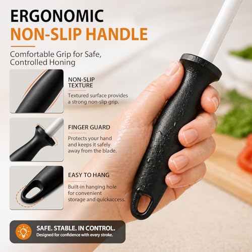 10-in Ceramic Honing Rod, 1200 Grit Knife Sharpener Rod for Kitchen Knives