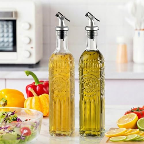 WERTIOO Relief Olive Oil Dispenser Bottle 1 Pack, 17oz Glass Oil Dispenser