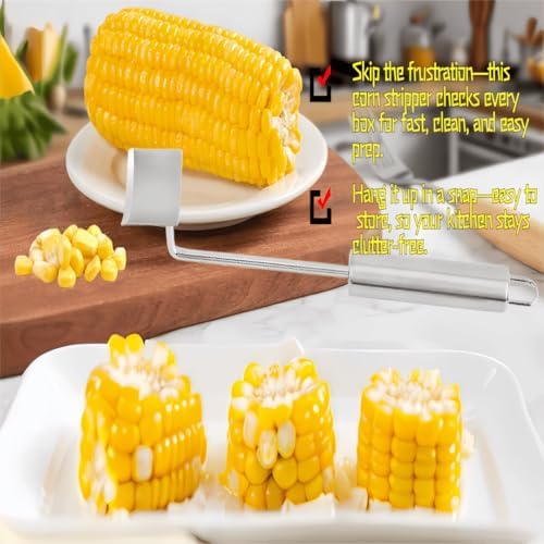 Corn Peeler for Corn on the Cob, Stainless Steel Corn Cob Stripper Tool, Quick Kernel Remover Cutter for Fresh Corn, Ergonomic Kitchen Gadget for Easy Meal Prep & BBQ (1, Stainless Hook-3Pcs)