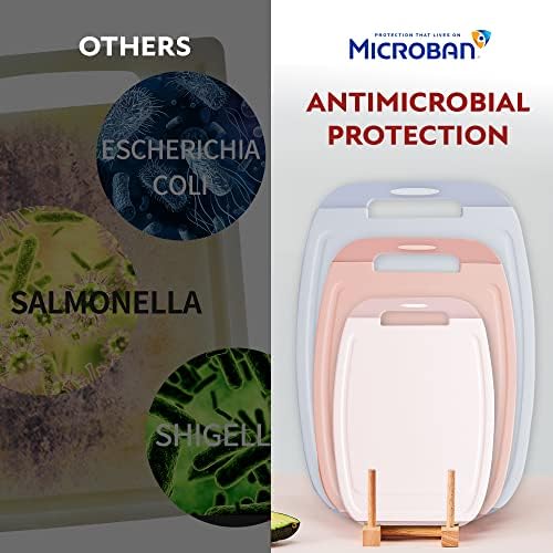 Neoflam Microban Protection Cutting Board 3 Piece Set, Stain & Odor/BPA Free, Reversable Board, Upgraded Larger Juice Groove, Non-Slip EZ Grip Handle, Dishwasher Safe, Pastel