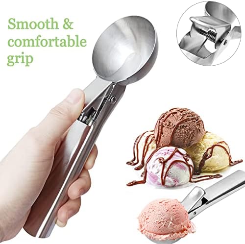 2 Pcs Stainless Steel Ice Cream Scoop, Heavy Duty Ice Cream Scooper with Trigger Metal Icecream Scoop Spoon for Fruit Scoop, Sundaes, Sorbet, Icecream (Silver) (Pack of 2)