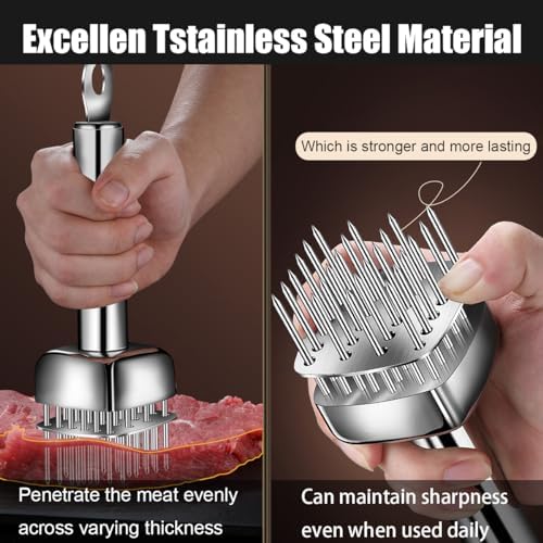 Meat Tenderizer with 24 Stainless Steel Sharp Needle, Professional Blade Mallet Heavy Duty Cooking Tool for Tenderizing Beef Turkey Chicken Steak Veal Pork Fish Christmas Cooking Set (24 Needle)