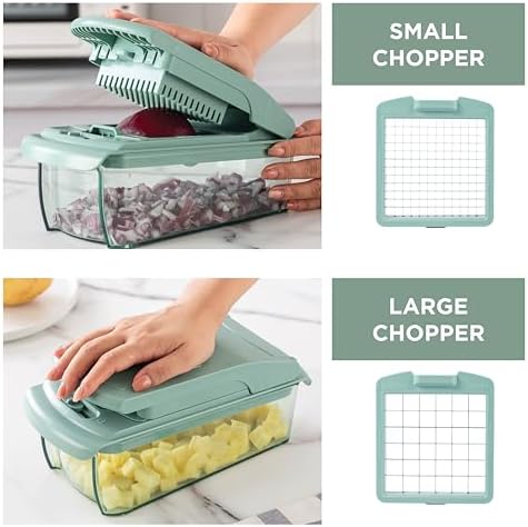 ook with Color Vegetable Chopper - Multifunctional 11 in 1 Vegetable Chopper with Container - Food Chopper to Dice, Chop, Slice, Julienne and Spiralize, Sage