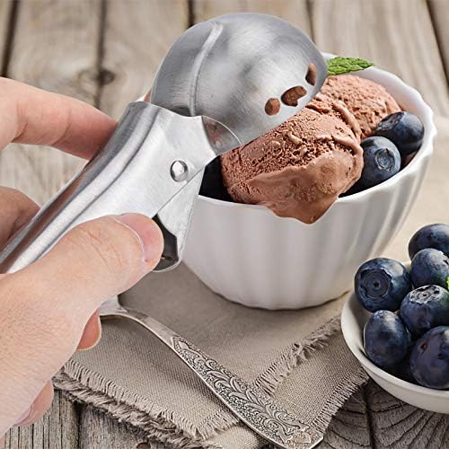 Premium Ice Cream Scoop with Trigger Ice Cream Scooper Stainless Steel, Heavy Duty Metal Icecream Scoop Spoon Dishwasher Safe, Perfect for Frozen Yogurt, Gelatos, Sundaes, Large Silver