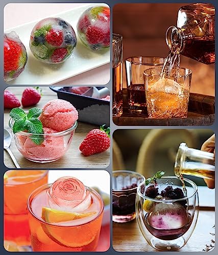 2Pack Silicone Square and Round Ice Cube Trays for Freezer - Sphere, Rose, Diamond Ice Molds for Whiskey, Cocktails & DIY, Gray