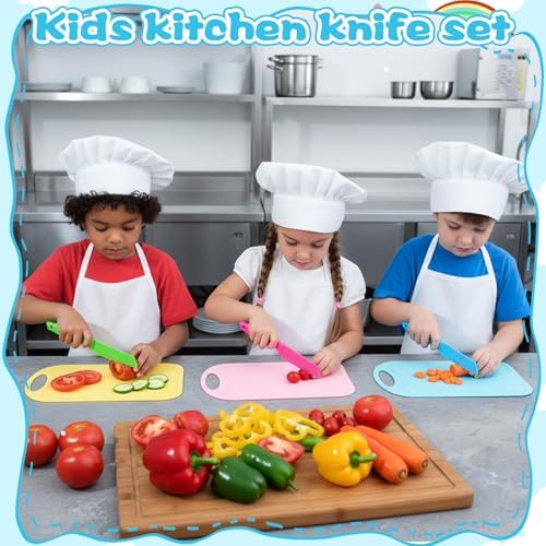 40 Pcs Kids Plastic Knife Set with Cutting Board Toddler Knife Tools, Including 20 Child Safe Knife 20 Chopping Board Kids Cooking Utensils for Cooking Club, Preschool