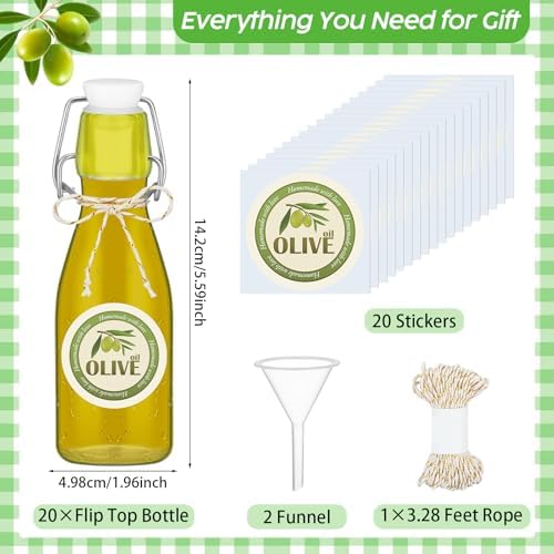 Queekay 20 Pack Mini Swing Top Glass Bottles with Labels