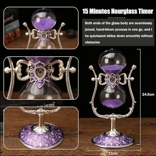 Sanduhr 15 Minuten,Metal Vintage Hourglass,Hour Glass,Hourglass Decor,for Home Decoration Office Desk Wedding Party Decor Kitchen Timer (Violetter Sand)