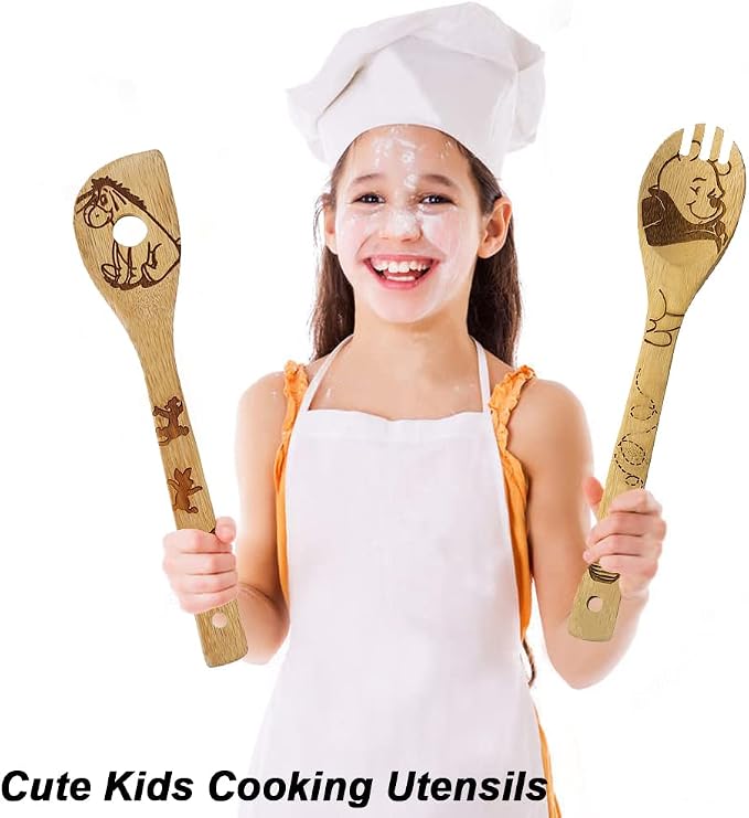 5 Cartoon Wooden Spoons for Cooking - Mom Birthday Gifts,Winnie Bear Gifts,Winnie the Bear Kitchen Accessories,Cute Tiger Spatula for Kitchen Decor,Mothers Day Gifts for Mom from Daughter,Son