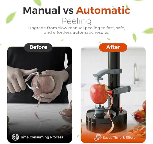 Electric Potato Peeler with 13 Blades, Automatic Rotating Vegetable & Fruit Peeler Machine, Hands-Free Peeler for Potatoes, Apples & More Kitchen Gadgets (Black)
