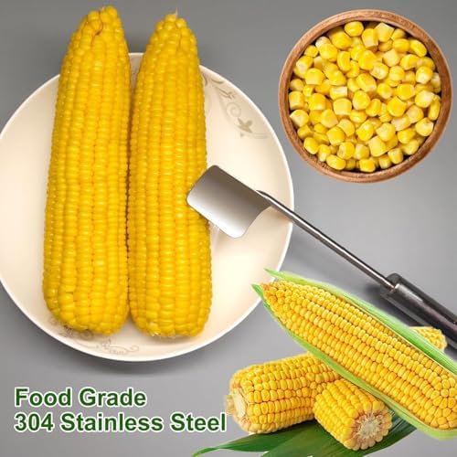 2026 Upgrade Stainless Steel Corn Cob Stripper Tool, Long Handle Corn Kernel Remover, Easy Corn Off The Cob Cutter Peeler for Kitchen, Restaurant, Outdoor Cooking (2pcs)