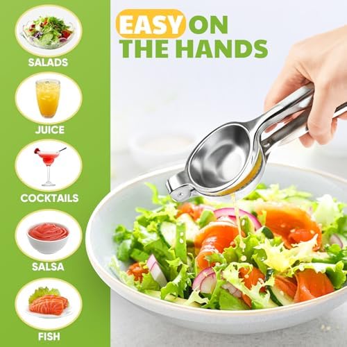 Lemon Squeezer Large, Lemon Squeezer Juicer Stainless Steel, Heavy Duty Manual Citrus Juicer Hand Press, Kitchen Tools Lime Squeezer Bar Tool, Easy to Clean Metal Lemon Hand Press