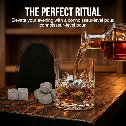 Godinger Whiskey Glass and Whiskey Stones, Gift Set Includes Old Fashioned Whiskey Glasses, 6 Whiskey Rocks Chilling Stones and Storage Pouch, Gifts for Men