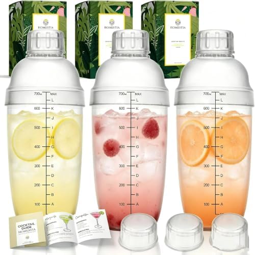 Homestia 3 Pcs Plastic Cocktail Shaker Set, Hand Drink Mixer (700cc / 24oz)