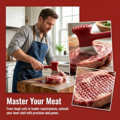 2-in-1 Meat Tenderizer Hammer and Tendon Cutter, Stainless Steel