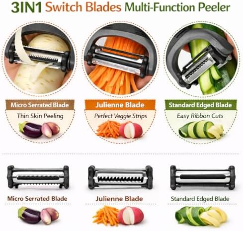 3-in-1 Vegetable Peeler Set – Ultra Sharp Stainless Steel Y Peeler with Julienne Blade, Heavy Duty Kitchen Tool