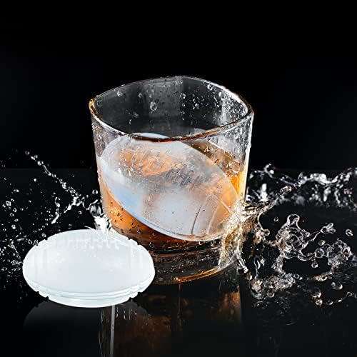 Kamehame Football Ice Cube Mold Set of 2, Silicone Football 3D Ice Ball Mold Tray for Whiskey, Cocktails, Superbowl Drinks, Black & Coffee, Oval Silicone Molds with Funne