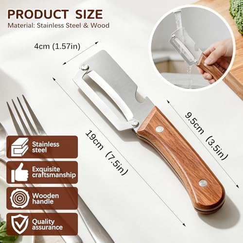 Left & Right Hand Vegetable Peeler Set with Bottle Opener, Thickened Stainless Steel Wide Blade for Smooth Peeling, Wooden Handle Kitchen Peeler for Fruits & Vegetables