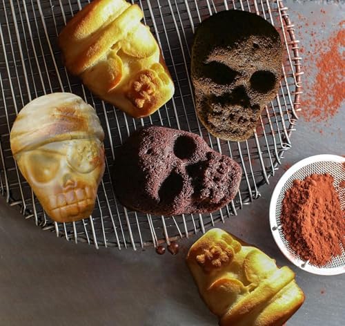 Skull Cake Pan Silicone Mold, Skull Ice, Pirate Baking Pan For Baking, For Halloween, Birthday Party, Ice Cube Tray (6 Cavity Large Mold) (6 Cavity Large Mold)