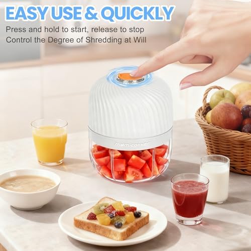 Electric Garlic Chopper 250ML, Mini USB Rechargeable Veggie Chopper, Cordless Garlic Mincer Onion Chopper Food Chopper for Ginger Chili Meat Sauce, Wireless Food Processor, White