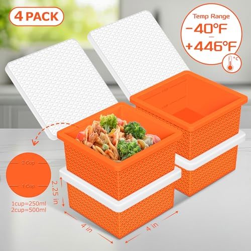 Silicone Freezer Molds for Soup Cube - 2-Cup Freezer Storage Container Tray with Lid,4 Pack Stackable Ice Cube Trays for Portion Control,Food Storage Meal Prep,Oven & Dishwasher Safe