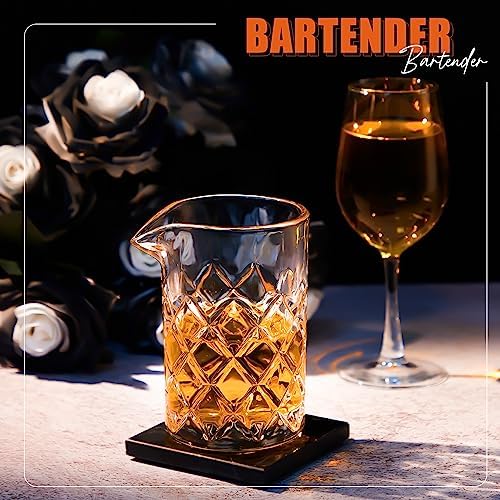 Dandat 6 Pcs 17 oz Cocktail Mixing Glass Thick Base Stirring Glass, Grid