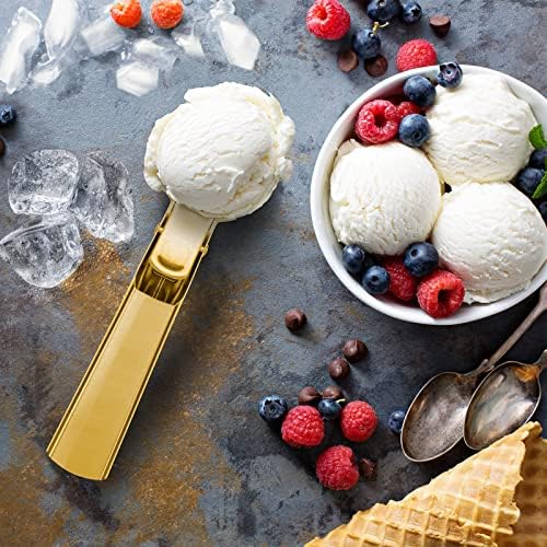 Premium Large Ice Cream Scoop with Trigger Ice Cream Scooper Stainless Steel, Heavy Duty Metal Icecream Scoop Spoon Dishwasher Safe, Perfect for Frozen Yogurt, Gelatos, Sundaes, Large Gold