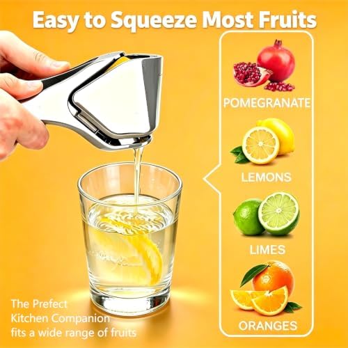 Heavy-Duty Lemon Squeezer Stainless Steel - Handheld Juicer with Full Juice Extraction - Easy Squeeze Lime Citrus Flods Flat Manual Press Fruit Extractor/Presser