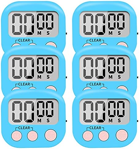 6 Pack Small Digital Kitchen Timer Magnetic Back and ON/Off Switch,Minute Second Count Up Countdown (Blue)