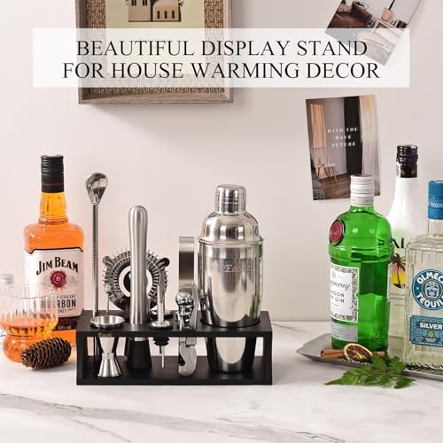 Bartender Kit Cocktail Shaker Set with Stand 17-Piece Bar Tool Bar Set for Drink Mixing Home Bartending Kit Bar Cart Accessories: Martini Shaker, Mixer Spoon, Jigger, Muddler, Strainer & Recipes Gifts