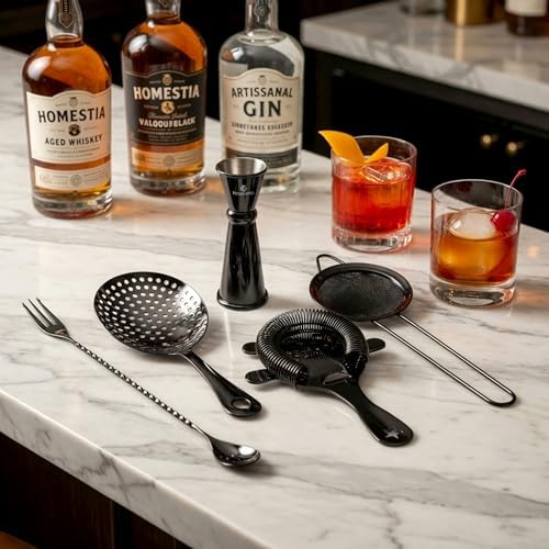 Homestia 5 Pcs Cocktail Strainer Set, Stainless Steel Bar Tools Set, Black