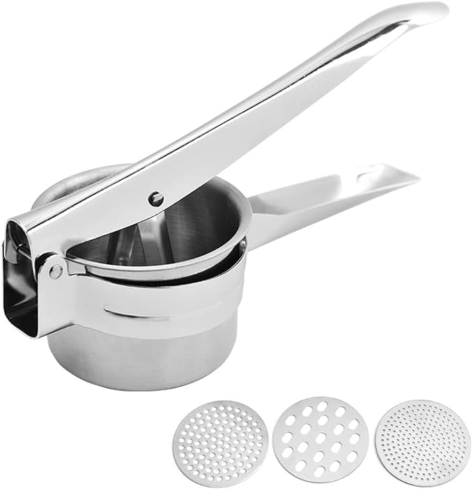Large Stainless Steel Potato Ricer, 3 Interchangeable Discs for Fine, Medium, and Coarse, Heavy Duty Potato Masher and Ricer Kitchen Tool，Press and Mash For Perfect Mashed Potatoes