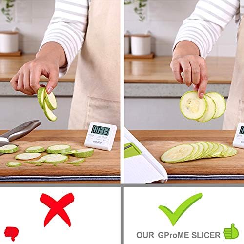 Mandoline Slicer – Adjustable Vegetable Mandolin, Fruit zucchini Slicer, French Fry Cutter,Crinkle Cutter Food Waffle,Julienne Grater,Garlic Grinder(White)