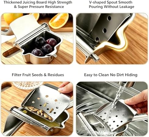 Fruit Juicer Squeezer Manual, 304 Stainless Steel Citrus with Filter Bag