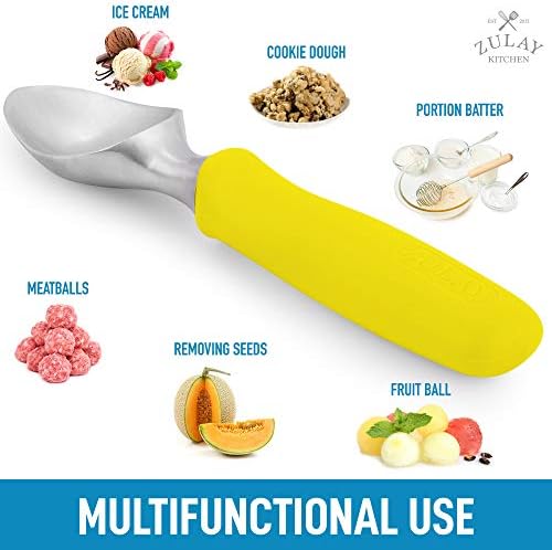 Zulay Heavy Duty Ice Cream Scoop - Stainless Steel Ice Cream Scooper With Non-Slip Rubber Grip - Durable Ice Cream Spade - Anti-Thaw Icecream Scoup For Frozen Ice Cream & Gelato (Yellow)