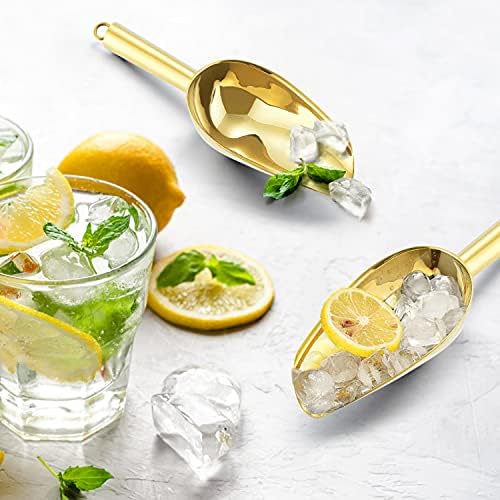 E-far Mini Ice Scoop Set of 4, 3 Ounce Gold Stainless Steel Utility Scoops