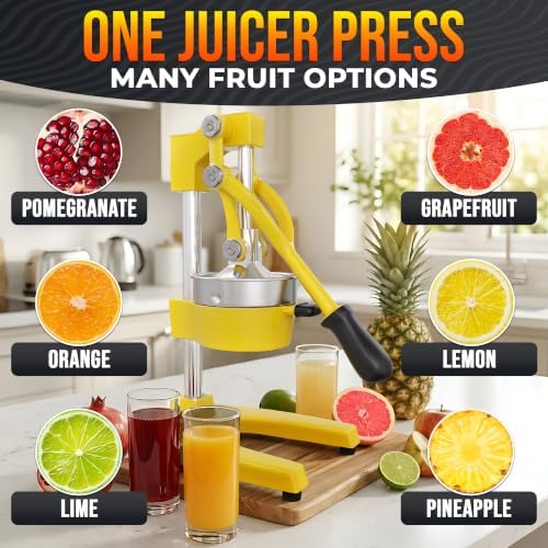 Cast Iron Juicer Hand Press, Heavy-Duty Squeezer (Yellow)