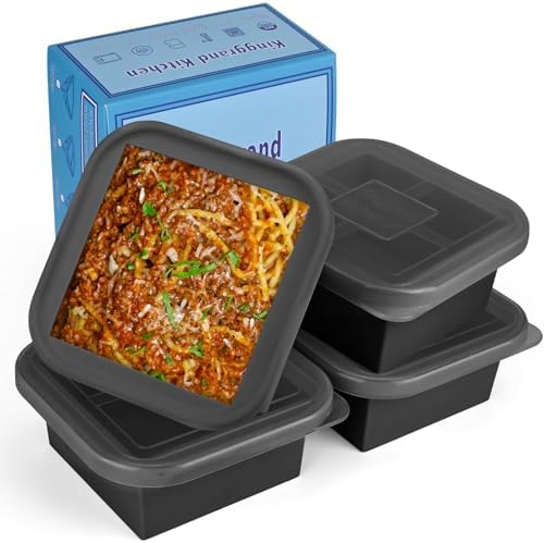 2 Cup Silicone Freezer Trays with Lid 4 Pack Silicone Freezer Molds soup freezer containers Make 4 Perfect Soups, Broths, Stews, Sauces, Curries (Black)