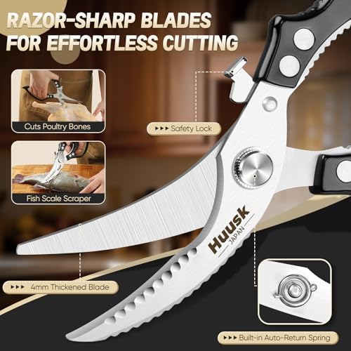 Huusk Kitchen Scissors Set Heavy Duty, All Purpose Japanese Poultry Shears
