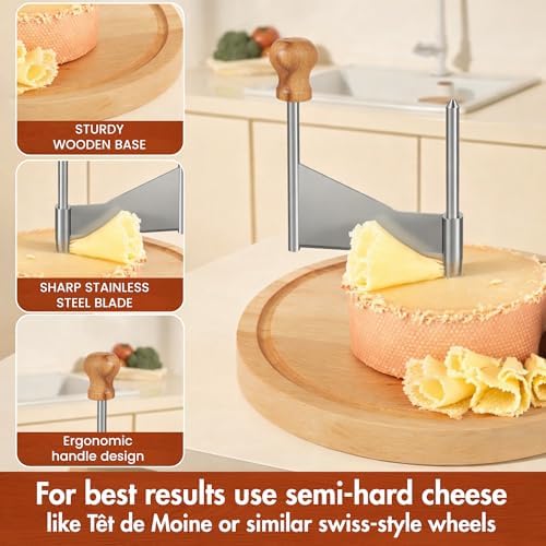 YAANI Cheese Curler and Chocolate Scraper - Girolle cheese shaver with Stainless Steel Blade for Tête de Moine Rosettes & Dessert Toppings - Professional Cheese Slicer with 5 Stabilization Pins