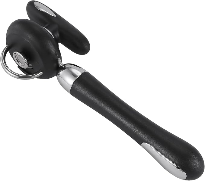 Can Opener Manual Tin Opener Stainless Steel Heavy Duty, Oversized Hand-held Easy Rotary Knob, Safe Cut Manual Can Opener with Non-Slip Handle, Smoother Cut Sharp Blade for Seniors Kitchen Tool, Black
