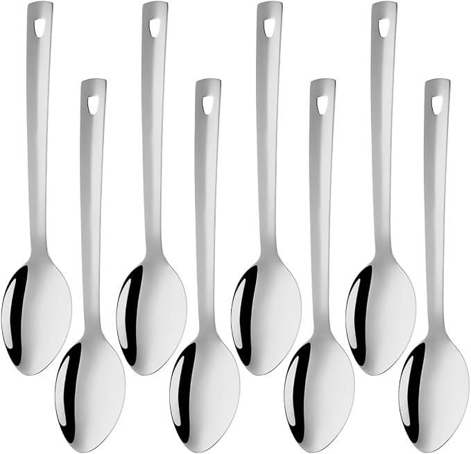 13-Inch Large Stainless Steel Serving Spoons Set, Long Handle Buffet Utensils, Dishwasher Safe (Silver, 8 piece)